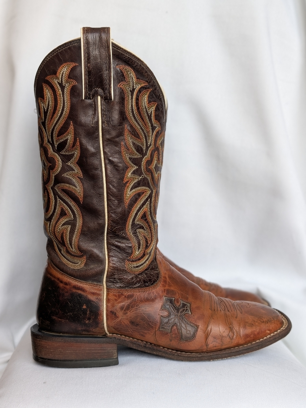 Tony Lama Vintage Leather Cowboy Boots Women's 8 B Brown Cross USA - Picture 6 of 13